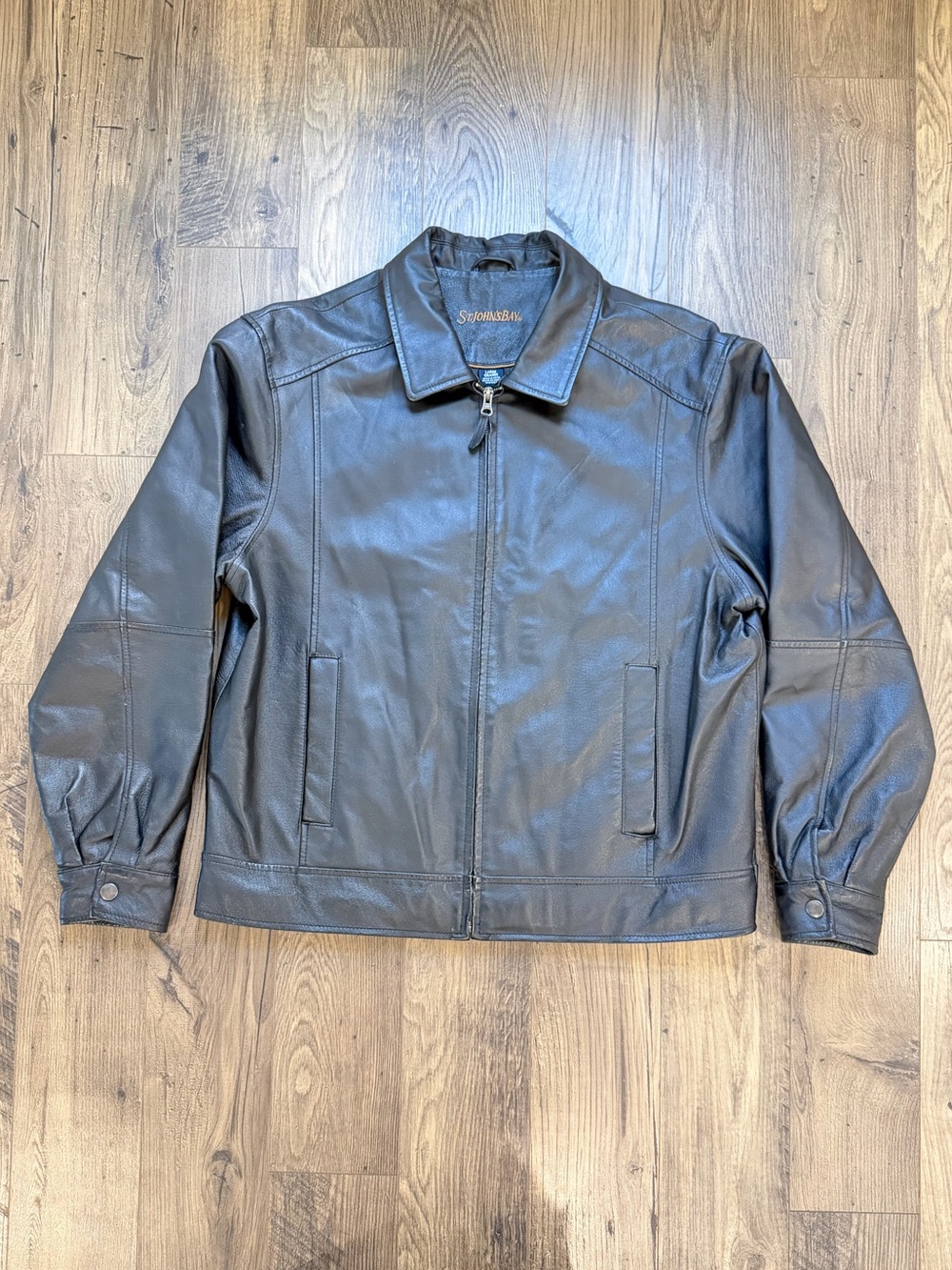 St. John’s Bay Men’s Black Genuine Leather Jacket Size L